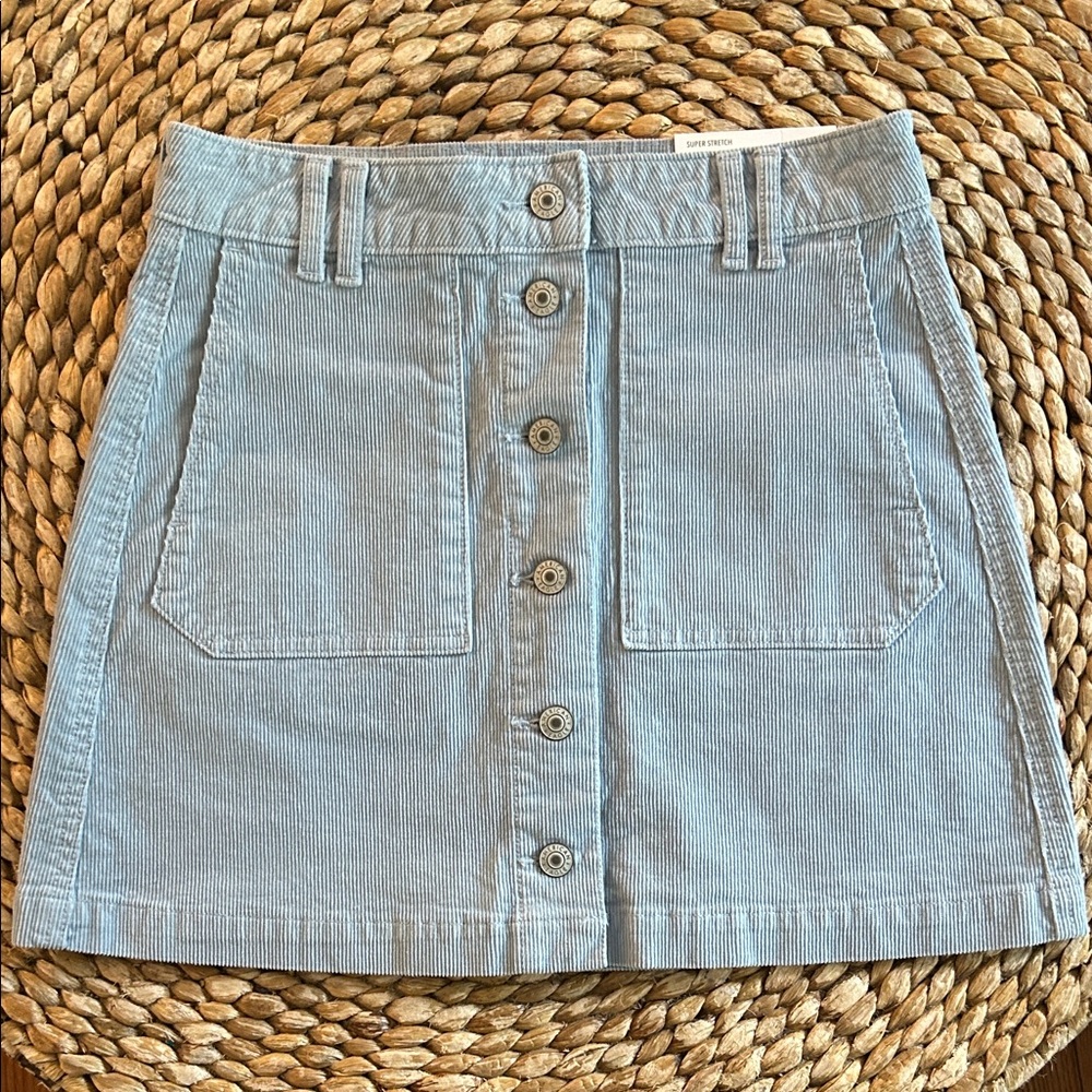 American Eagle Outfitters Sky Blue Button-Front Corduroy Mini Skirt